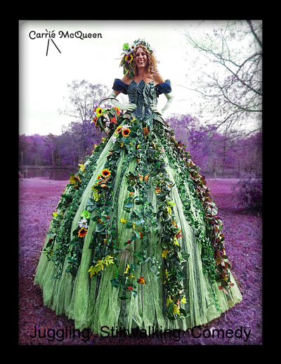 Carrie McQueen, stiltwalker, in her big Mother Nature dress.